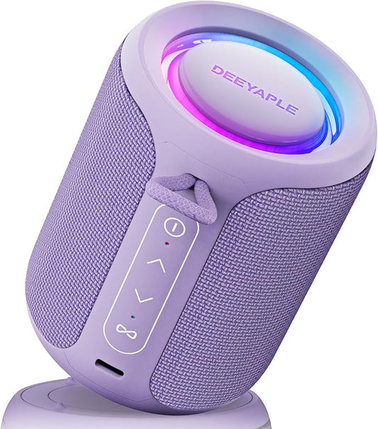 Bluetooth Speaker Wireless,IP67 Waterproof & Dustproof Portable Speaker with Lights,15W Loud Stereo Sound, 2500mAh Battery All Day Playtime, TWS Pairing, BT5.3, Home/Party/Outdoor/Beach (Purple)