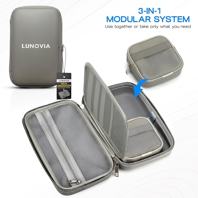 Hard Shell Tech Organizer – Protective Travel Case for Cables, Chargers & Accessories | Mid-Size Electronics Organizer with Removable Pouches