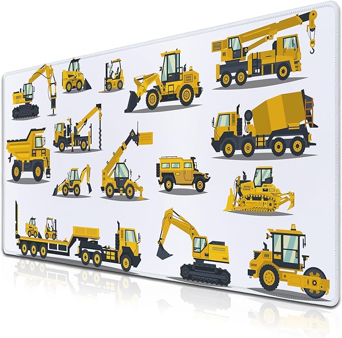 Big Mouse Pad Yellow, Keyboard Mouse Pads Computer Mats, Big Gaming Mouse Pad Waterproof Non-Slip Rubber Base, 35.4 X 15.7 inch for Work/Game/Office/Home Large Construction Equipment