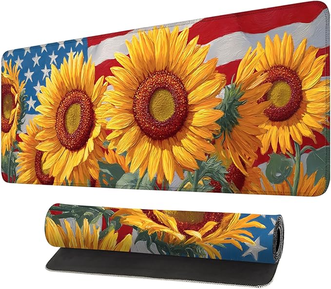 Mouse Pad, Large Anti-Slip with Stitched Edges Desk Mat Desktop Laptop Computer Desk Keyboard Mat,Table Protector Blotter Mat (Sunflower, 31.5" x 11.8")