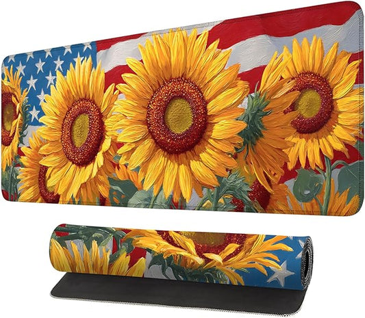 Mouse Pad, Large Anti-Slip with Stitched Edges Desk Mat Desktop Laptop Computer Desk Keyboard Mat,Table Protector Blotter Mat (Sunflower, 31.5" x 11.8")