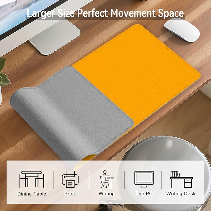 Dual Sided Leather Desk Mat - Waterproof Desk Pad - Ideal for Large Mouse Pad and Desk Mats on Top of Desks (Yellow, 33"*13")