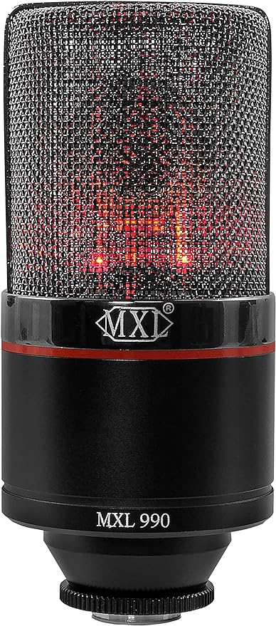 MXL 990 Condenser Microphone for Podcasting, Singing, Home Studio Recording, Gaming & Streaming | Red LED lights | XLR | Large Diaphragm (Blaze)