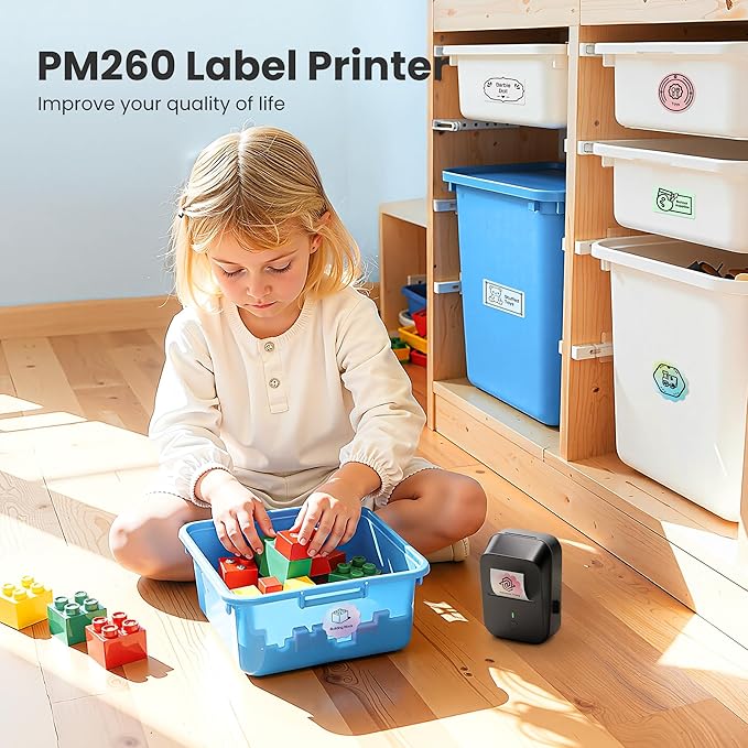 PM260 Label Maker Machine with Tape, 2 Inch Label Tape Maker Bluetooth Label Printer, Inkless Portable Label Maker with Smart AI APP for Home, Kitchen, School, Office Organization, Black