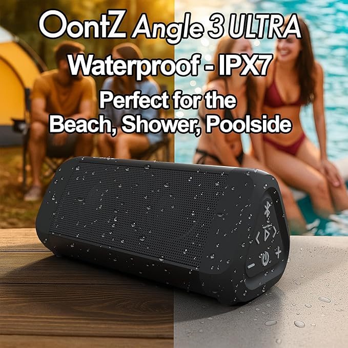 OontZ Ultra Dual Portable Bluetooth Speaker 5.0 2-Pack – IPX7 Waterproof, 14W Enhanced Sound, 20-Hr Battery, 100ft Range, Deep Bass & Clear Audio, Durable for Shower, Pool, or Beach (Black)