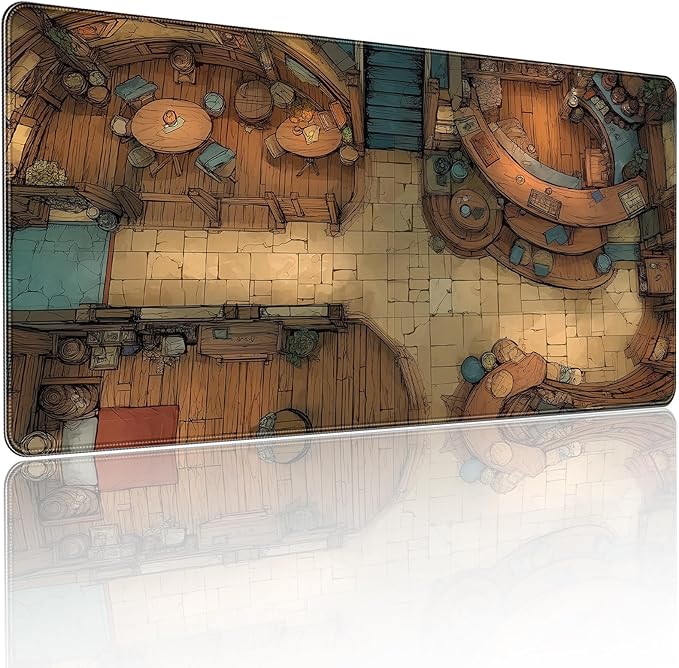Extended Keyboard and Mouse pad, Fantasy Tavern Pattern, 35.4 x 15.7 Inch, Gaming Desk mat with Non-Slip Base and Waterproof Finish, Suitable for Home Office and workstations.