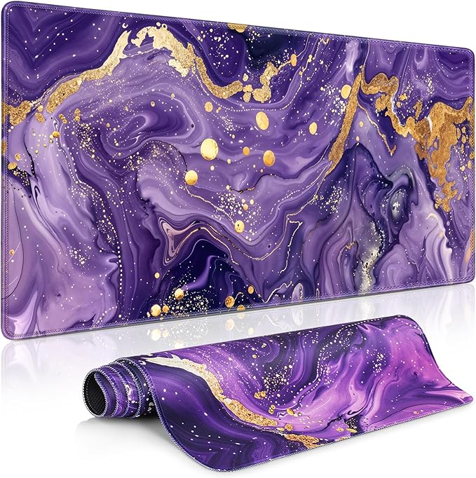 Large Gaming Mouse Pad XXL 35.4×15.7in, Mousepad Purple, Extended Computer Keyboard Mouse Mat Desk Pad for Laptop with Stitched Edges, Waterproof Mousepad for Gamer Home&Office Women