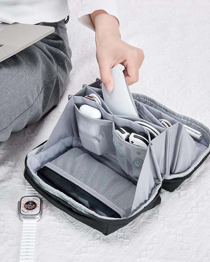 BAGSMART Electronics Organizer Pouch, Travel Tech Organizer Bag for Travel Essentials, Cord Organizer Bag as Travel Accessories for Men Women, Portable Charger Organizer with Handle, Black