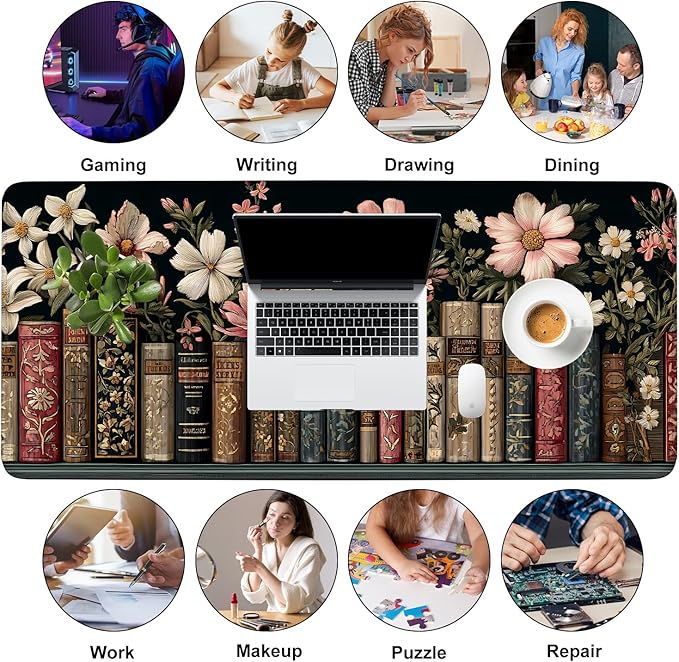 Mouse Pad, Large Anti-Slip with Stitched Edges Desk Mat Desktop Laptop Computer Desk Keyboard Mat,Table Protector Blotter Mat (Book, 35.4" x 15.7")