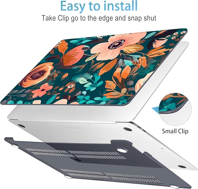 Mektron Case for MacBook Air 13 inch M1 A2337 A2179 A1932,Hard Cover 2018-2021 Air 13-inch with Touch ID, Exclusively Designed Protective Shell with Keyboard Skin+Screen Protector, Abstract Florals