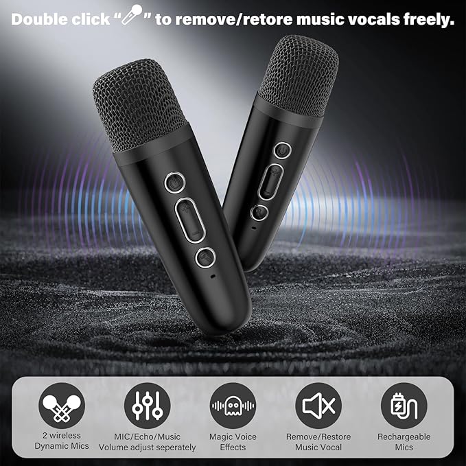 JYX Mini Karaoke Machine for Kids - Black Bluetooth Speaker Unpowered Cabinets with Party Lights and 1 Wireless Microphone, Great for Adults, Ideal for Family Home Parties and Birthday Gifts