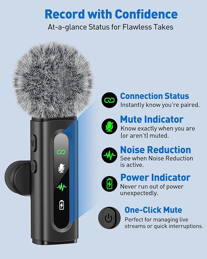 Wireless Lavalier Microphone for iPhone, Android, USB C, PC, Camera Video Recording 4 in 1 Clip-on Mics with Rotatable Clip&Denoise Recording, for Vlog Tiktok YouTube Podcast Content Creator