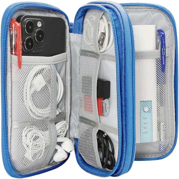Cord Organizer Travel Cable Organizer Bag Tech Electronic Organizer Travel Case, Electronic Accessories Pouch Bag for Cable, USB, Cord, Charger, Phone, Power Bank, Earphone (Blue, Medium)