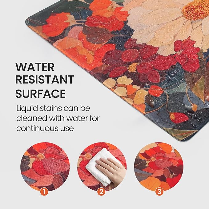 Extended Mouse Pad, Floral Design, 35.4 x 15.7 Inches, Microfiber Cloth Surface, Non-Slip Rubber Base, Rectangular Desk Mat for Gaming and Work