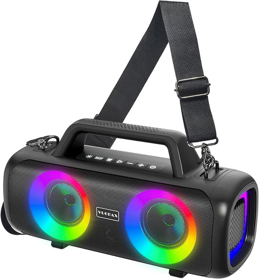 Portable Bluetooth Speaker 140W, Loud Wireless Speaker with 2 Subwoofers & Bass Boost, IP65 Waterproof Outdoor, 12000mAh Battery 24H Playtime, RGB Lights, TF/AUX/Mic Input for Home, Party, Outdoor