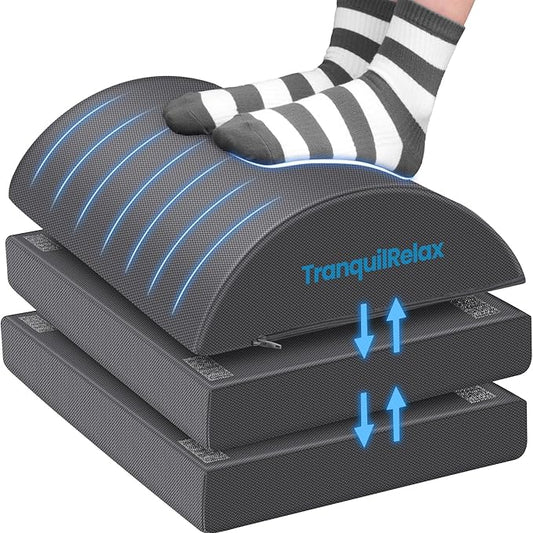 TranquilRelax Foot Rest for Under Desk at Work, Gaming Accessories Foot Stool with 3 Adjustable Heights & Washable Cover, Comfortable Office Desk Accessories, Footrest for Office, Home and Car (Gray)