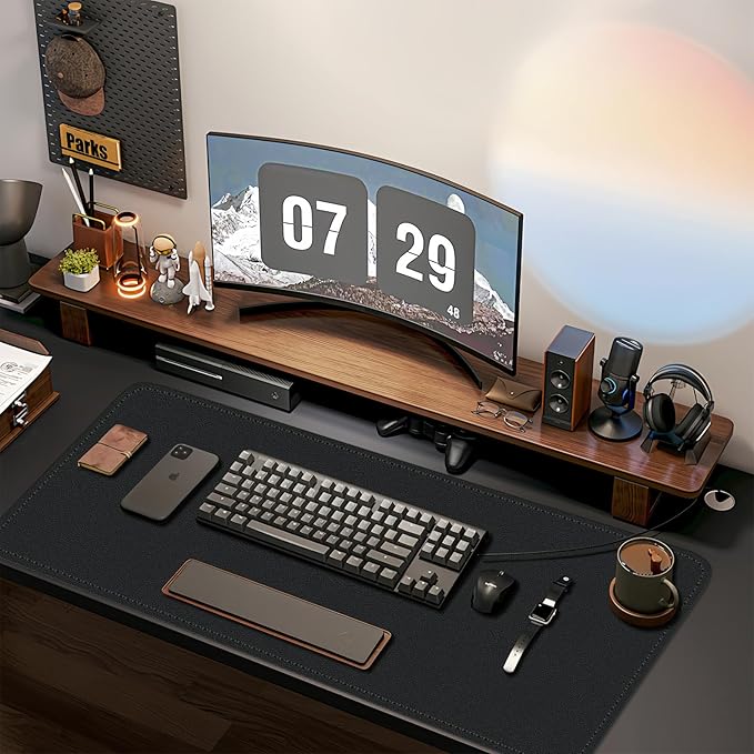 Bleswin Desk Mat Large Protector Pad, Dual Sided Color Mouse Pad, Waterproof and Non-Slip Mat for Desk, PU Leather Table Mat, Office and Reading Desk Mat (Black+Red, 47.2''×23.6'')