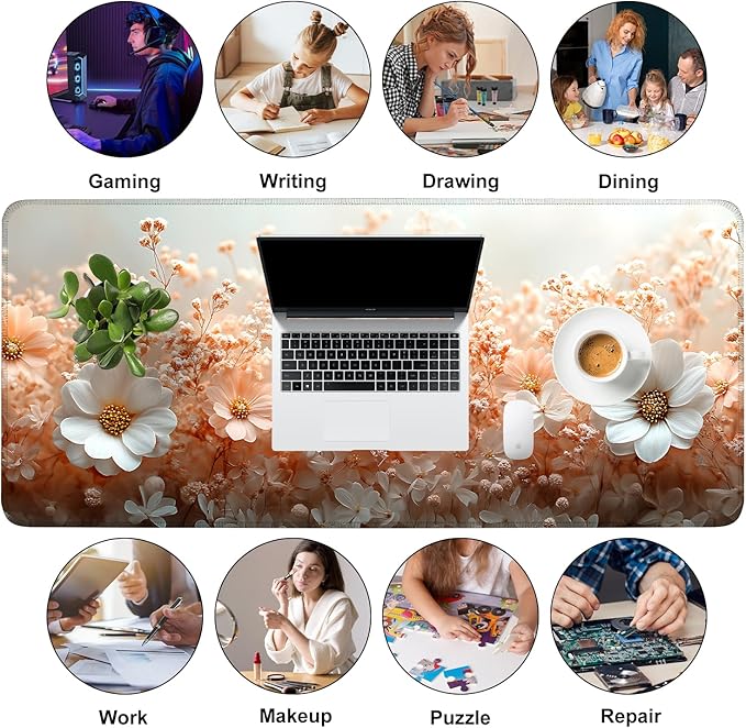 Mouse Pad, Large Anti-Slip with Stitched Edges Desk Mat Desktop Laptop Computer Desk Keyboard Mat,Table Protector Blotter Mat (Powder, 35.4" x 15.7")