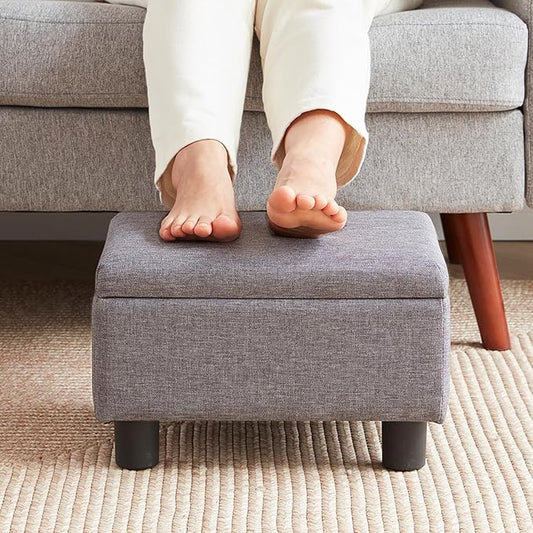 Small Foot Stool Under Desk Foot Stools Ottoman Footstool Foot Stools Small Footstools Foot Stool for Living Room Foot Rest 15" W x 12" D x 9.5" H Linen Dark Grey