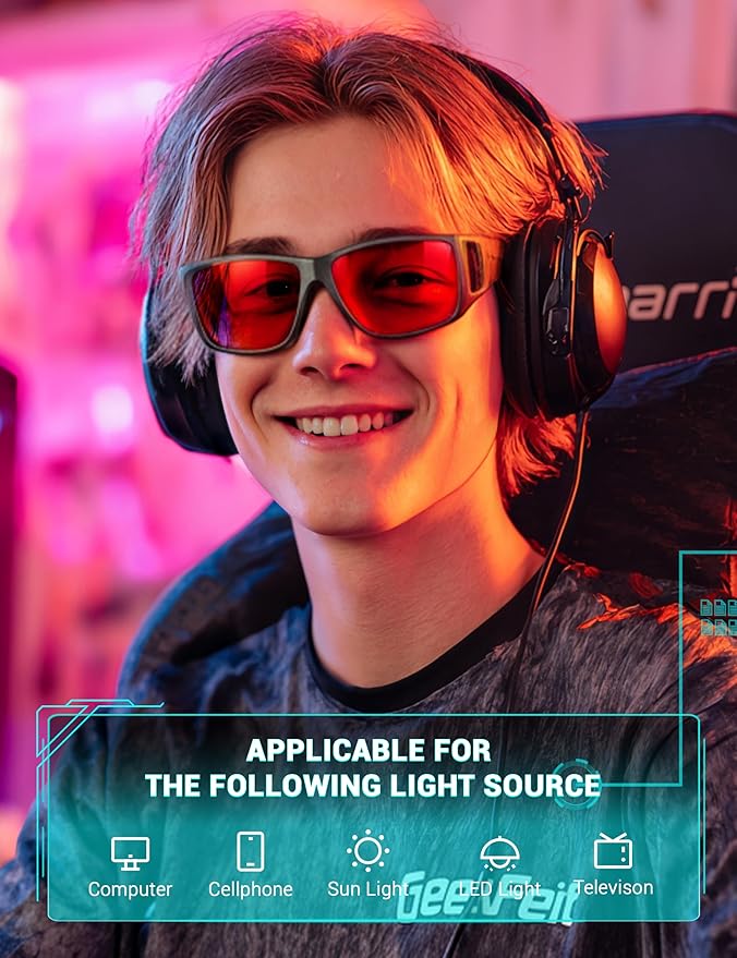 TIJN Sonia Red Sleep Glasses Orange Lens for Blue & Green Light Blocking,Dual AR Coating,Wraparound Frame for Gaming Screen