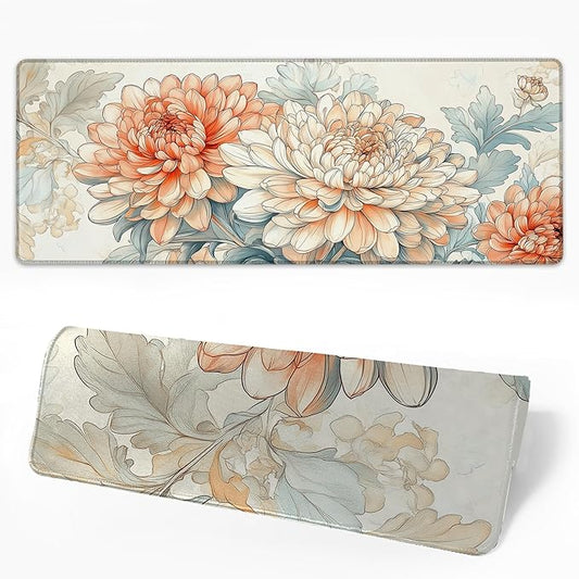 Desk Mat Blooming Chrysanthemums Desk Pad for Keyboard and Mouse, Large Mousepad with Stitched Edges for Work Game Office, 31.5 x 11.8 in