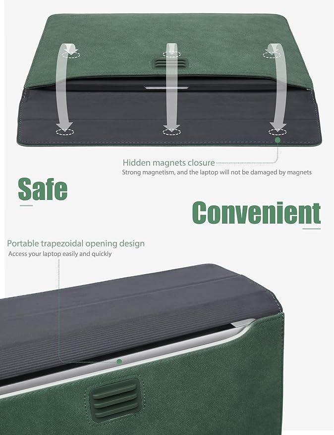 HYZUO 13.3-14 Inch Laptop Sleeve Case Bag with Adjustable Stand for MacBook Pro 14 M5/M4/M3/M2/M1 Pro/Max A3426 A3427 2026-2021, MacBook Air/Pro 13.3, 13.8-13.5 Surface Laptop, Midnight Green