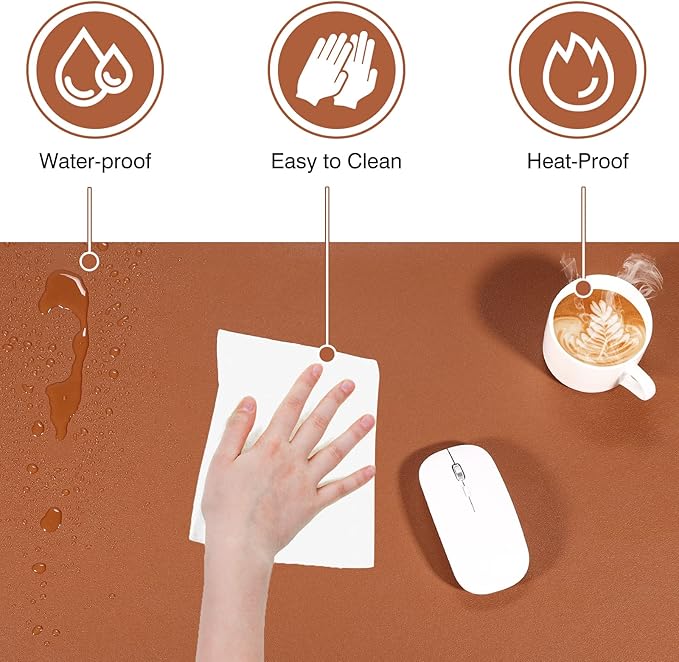 TOWWI Dual Sided Desk Pad, Large Desk Mat, Waterproof Desk Blotter Protector Mouse Pad, Leather Desk Pad Large for Keyboard and Mouse (24" x 14", Brown/Gray)