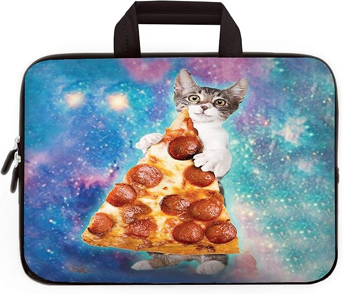 14 15 15.4 15.6 inch Laptop Handle Bag Computer Protect Pouch Holder Notebook Sleeve Neoprene Cover Soft Carrying Travel Case Fit Dell Lenovo Toshiba HP Chromebook ASUS Acer(Cute Pizza Cat)