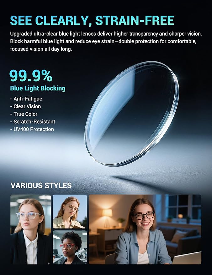 TIJN Blue Light Blocking Glasses Women Men Retro Cat Eye Square Oval Anti Glare Screen Computer Gaming Daily Eyeglasses TR90