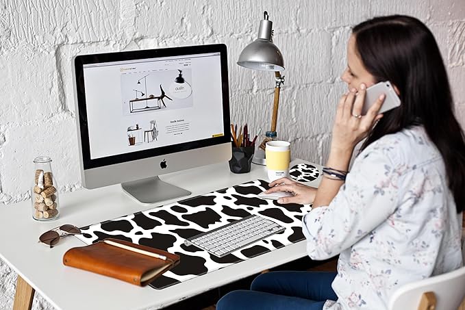 Gaming Mouse Pad Large Mousepad Cow Print Desk Mat XXL Big Desk Pad Rubber Base Computer Pad with Stitched Edges Mouse Mat for Work Game Home Office