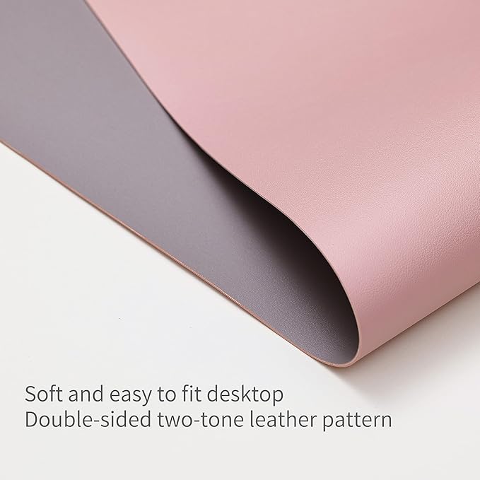 RENMTURE Double-Sided Two-Tone Faux Leather Desk mat Desktop Organization and Accessories Home and Office Large Mouse pad Game and Work (Pink/Gray, 23.6" x 13.7")
