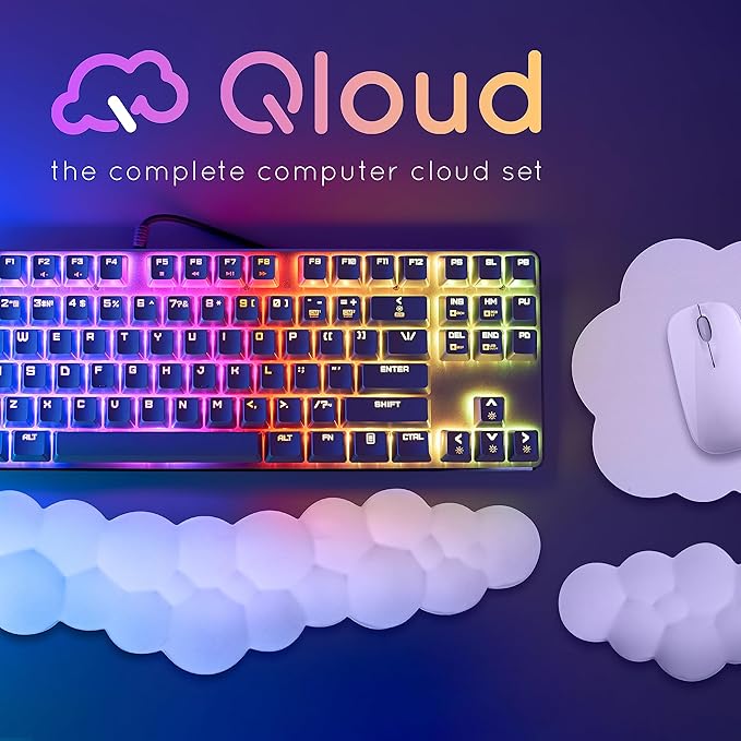 Create-ables Qloud Cloud Wrist Rest Keyboard Wrist Rest for Computer Keyboard Pad, Cloud Keyboard Wrist Rest, Wrist Pad for Keyboard, Memory Foam, Non Slip Base, Comes with Mouse Pad - Matte Black