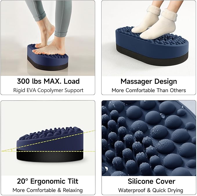 Foot Rest for Under Desk at Work, Home Office Foot Stool, Ottoman Foot Massager for Plantar Fasciitis Relief, Soft Silicone Footrests, Anti-Fatigue (Blue)