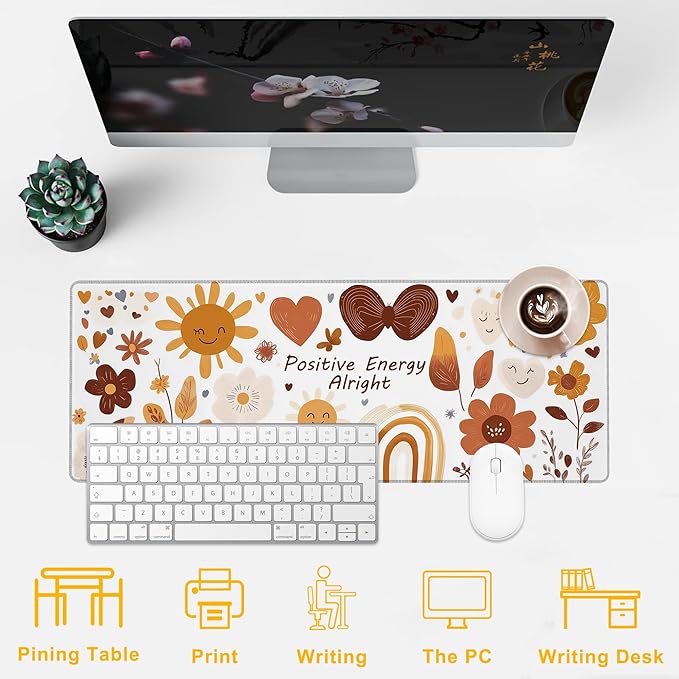 Desk Pad Sticker Desk Mat for Keyboard and Mouse, Large Mousepad with Stitched Edges for Work Game Office, 31.5 x 11.8 in
