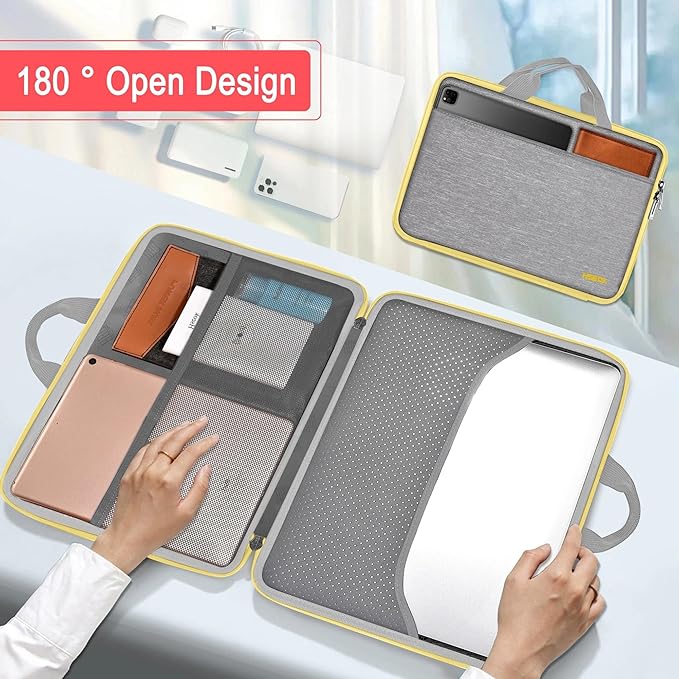 Hseok Laptop Case 13.3-14 inch Sleeve, TSA Computer Handbag Water-Resistant and Shockproof Bag Compatible with MacBook Pro/Neo 14", Mac Air/Pro 13.3" and 13"-14" Notebooks Chromebooks,Gray-Yellow