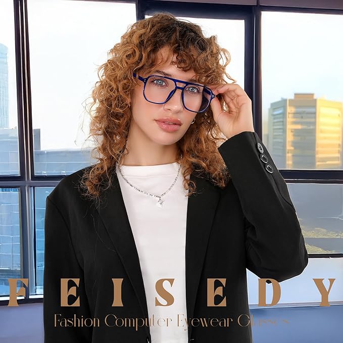 FEISEDY Blue Light Blocking Glasses Fake Nerd Clear Square Computer Lightweight Pilot Glasses Frame Oversized B2866