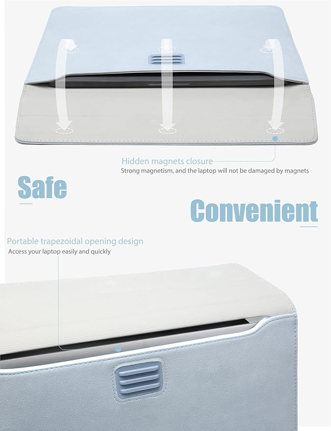 HYZUO 15 Inch Laptop Sleeve Case Bag with Adjustable Stand Feature for MacBook Air 15 M5 A3448 M4 A3241 M3 A3114 M2 A2941 2026-2023, MacBook Pro 15, 15" Surface Laptop 7/6/5/4, Pale Blue