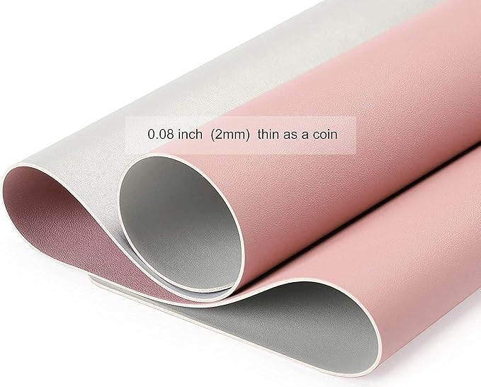 Dual Sided PU Leather Desk Pad, Mouse Pad, Office Desk Mat, Non-Slip Laptop Desk Pad, Waterproof Desk Writing Pad for Office and Home (35.4" x 17.7", Pink+Silver)