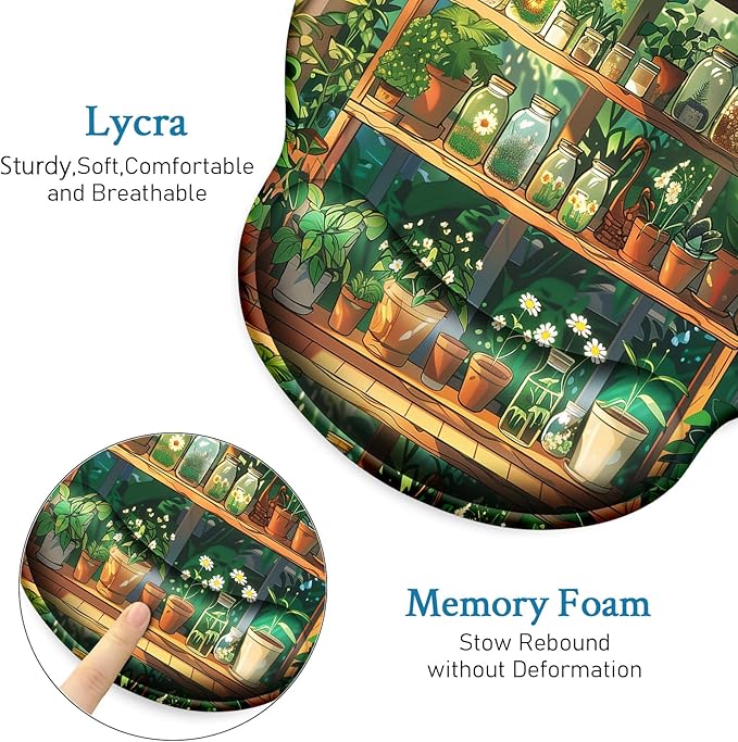 Mouse Pad with Wrist Rest, Ergonomic Mouse Pads Wrist Support for Desk, Green Potted Plant Gaming Mousepad for Wireless Mouse Laptop Computer Work Home Desk Accessories Office Supplies Desktop Decor