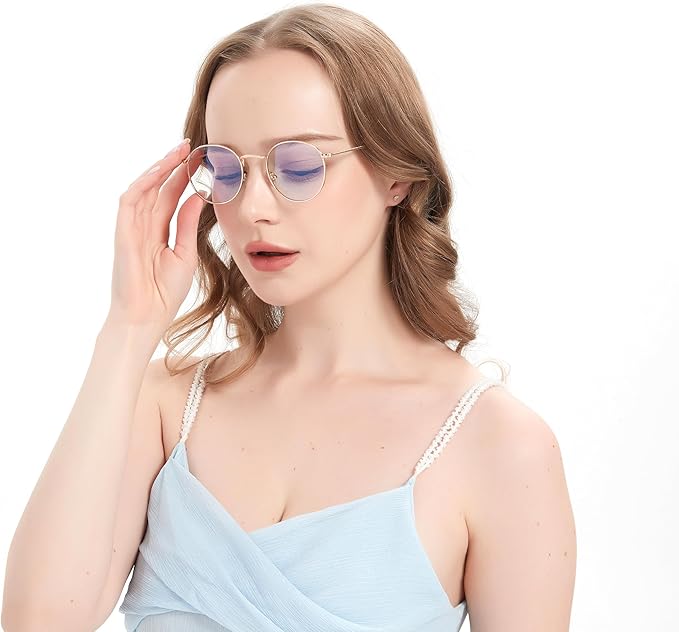 Round Blue Light Blocking Glasses for Men Women, Circle Metal Wire Rimmed Frame Glasses Anti Glare & UV RF5002