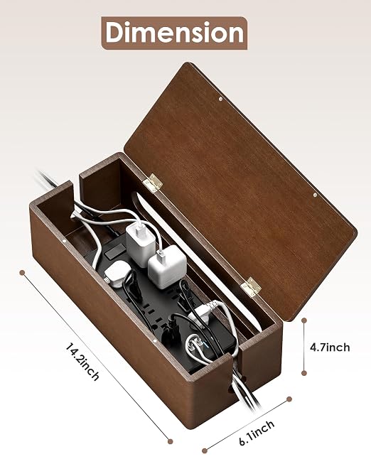 YECAYE Wooden Cable Management Box, Power Strip Cord Organizer Box, Cord Hider for Office, Living Room, Bedroom,Magnetic Lid Design, Cable Organizer for Desk, Wire Management - Image 5