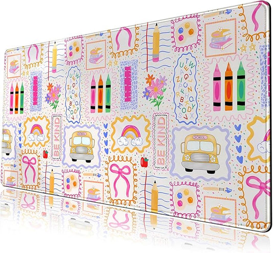 Pink Cute Desk Mat 31.5''X15.7'' Teacher Desk Pad Large Mouse Pad Teacher Appreciation Gift Back to School Extended Gaming Mousepad XXL Keyboard Mouse Mat for Computer Laptop Classroom Decor