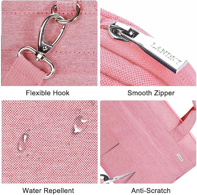 LANDICI Laptop Bag Case 13 14 inch with Shoulder Strap, Slim Waterproof Computer Sleeve Cover Compatible with MacBook Air 13/13.6 M1 M2 M3 M4, MacBook Pro 13/14, Chromebook 14, Pink