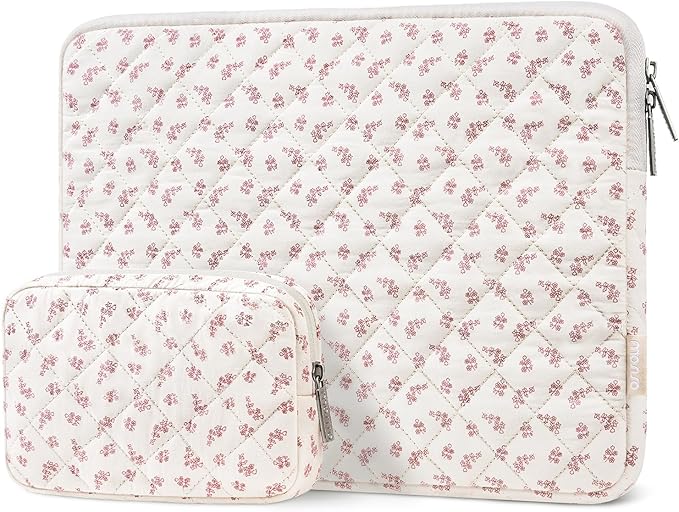 MOSISO 13-14 inch Laptop Case, 13.3 inch Puffy Laptop Sleeve Compatible with MacBook Air 13.6 M4 M3 M2 M1/Pro 13/Pro 14, HP Dell ASUS Lenovo, Square Quilted Bag&Small Case, Elegant Little Blossom