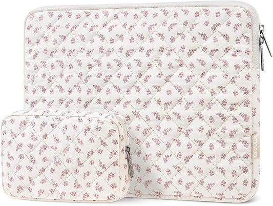 MOSISO 13-14 inch Laptop Case, 13.3 inch Puffy Laptop Sleeve Compatible with MacBook Air 13.6 M4 M3 M2 M1/Pro 13/Pro 14, HP Dell ASUS Lenovo, Square Quilted Bag&Small Case, Elegant Little Blossom