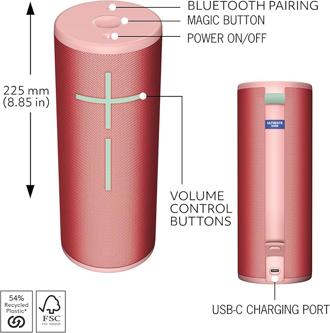 Ultimate Ears MEGABOOM 4 Portable Waterproof Bluetooth Speaker with Powerful 360-Degree Sound and Thundering Bass, Floating Speaker with 20-Hour Battery and 147ft (45m) Range - Red