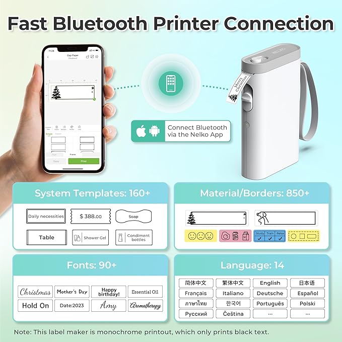 Nelko Label Maker Machine with Tape, P21 Bluetooth Label Printer with 3 Tapes, Wireless Mini Label Makers with Multiple Templates Icon Font Custom for School Office Home, White