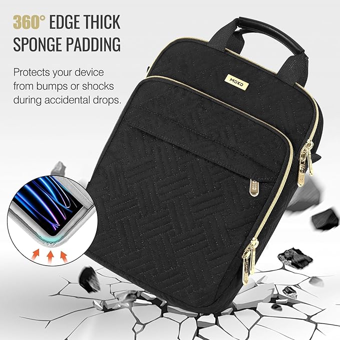 MoKo 9-11 Inch Puffer Tablet Sleeve Bag for New 11-inch iPad Air M4 2026 & iPadPro M5, iPad 10th/Air 5/4th 10.9, 7/8/9th 10.2, 360° Edge Protection Puffy Bag with Handle & Shoulder Strap, Black