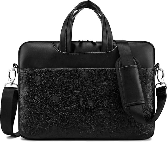 Kinmac Embossed PU Leather 360° Heavy Duty Protective Laptop Sleeve (Paisley Black, 13 inch-14 inch)