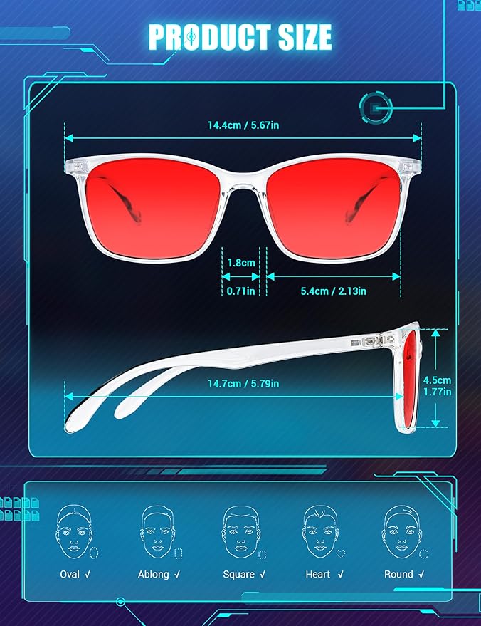 TIJN Sleep Glasses for 99.9% TR90 Blue Green Light Blocking Dual AR Coatings Red Lens for Computer Gaming Reduce Eyestrain